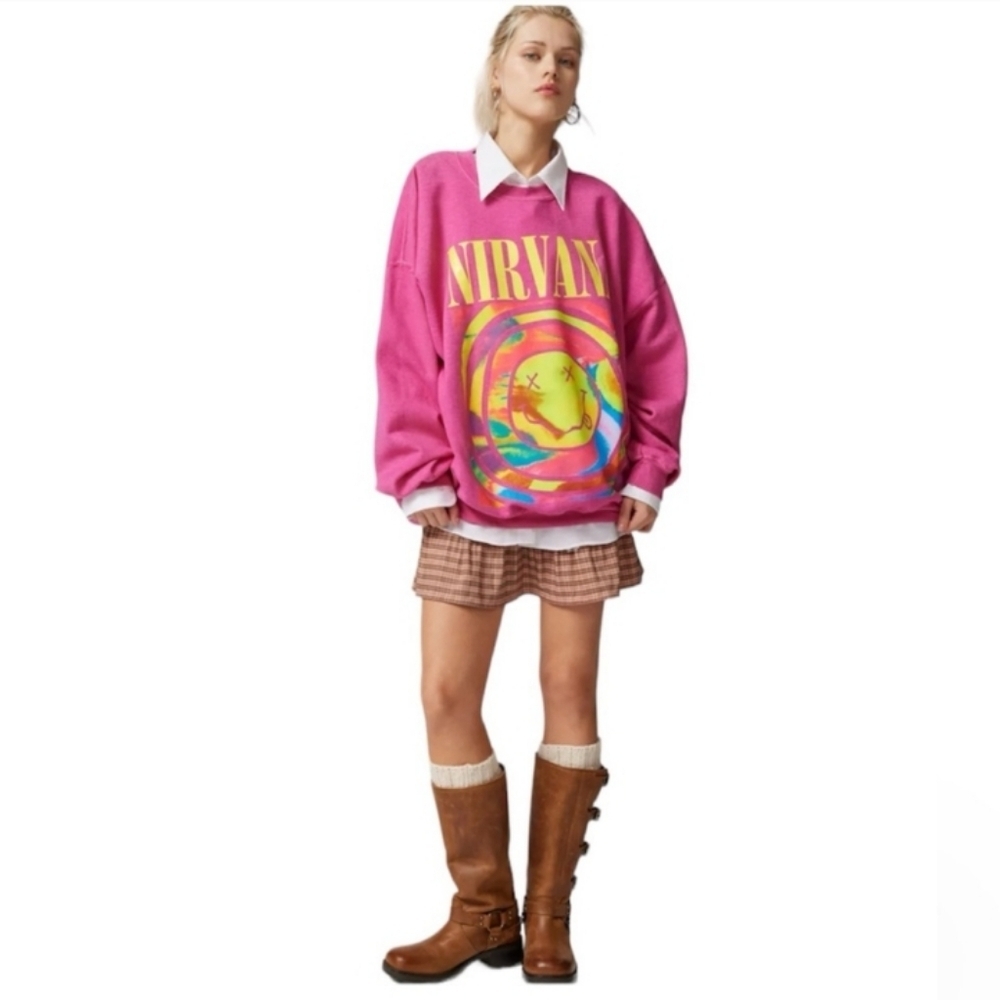 Urban Outfitters Overdyed Pink Nirvana Oversized Baggy Comfy Grunge Sweatshirt - Picture 2 of 11